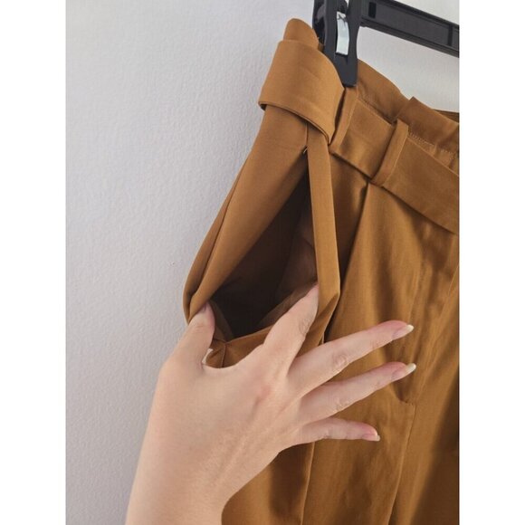 Elizabeth And James Paperbag Belted Pleated Mustard Brown Cuff Ankle Pants 10 M - Picture 9 of 14